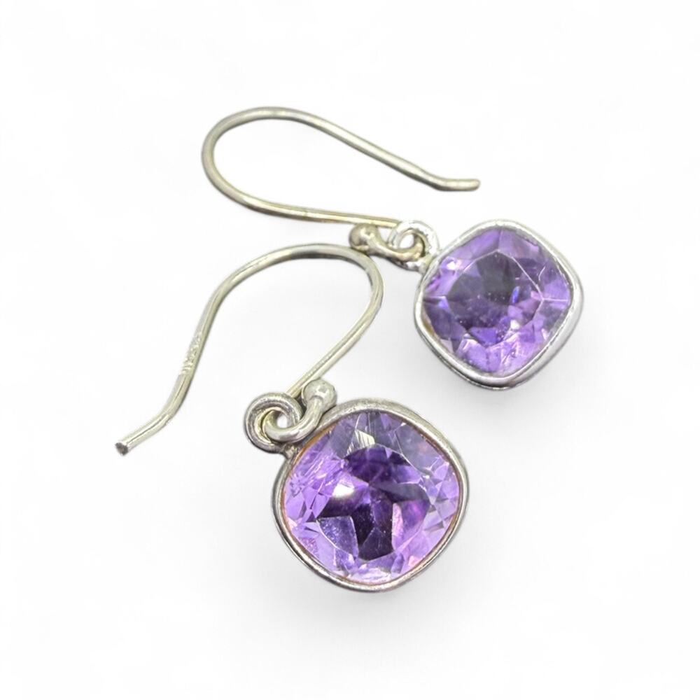 Dainty Sterling Silver Purple Amethyst Dangle Earrings 925 February Birthstone